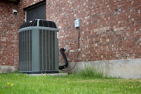 High,Efficiency,Modern,Ac heater,Unit,On,Brick,Wall,Background